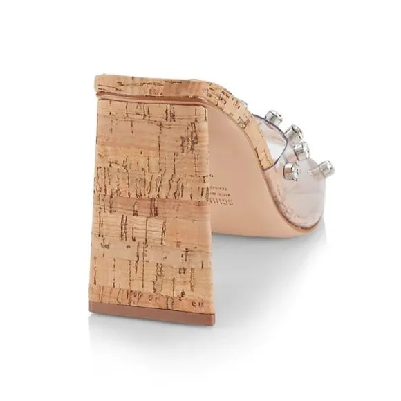 NEW Schutz Size 8.5 Women's Lizah Vinyl Mules Cork Block Heel - Transparent