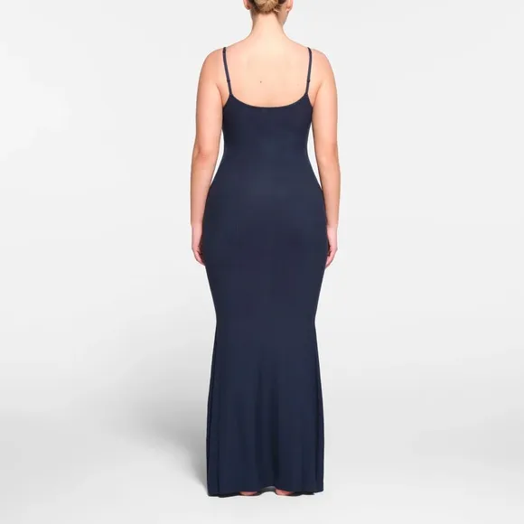 NEW! Skims Soft Ribbed Lounge Long Slip Dress Maxi Navy Blue Size Large