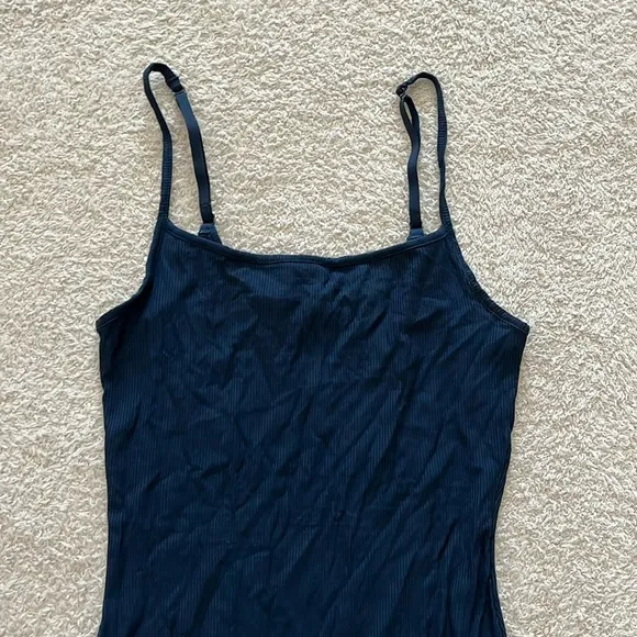NEW! Skims Soft Ribbed Lounge Long Slip Dress Maxi Navy Blue Size Large