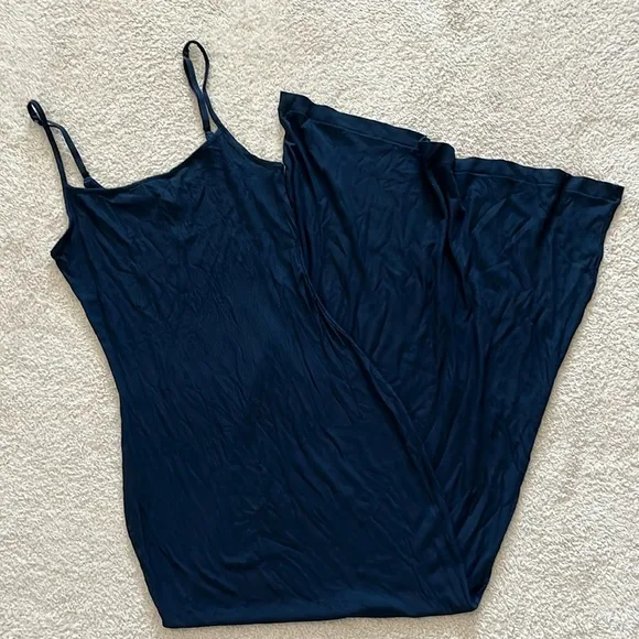 NEW! Skims Soft Ribbed Lounge Long Slip Dress Maxi Navy Blue Size Large