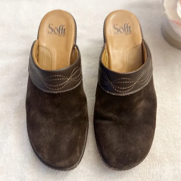 NEW SOFFT x Zappos Brown Suede Comfort Clogs heels women size 8