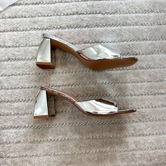 NEW Sol Sana Lenny Leather Mules in Silver Metallic Size 8