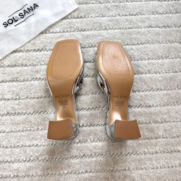 NEW Sol Sana Lenny Leather Mules in Silver Metallic Size 8
