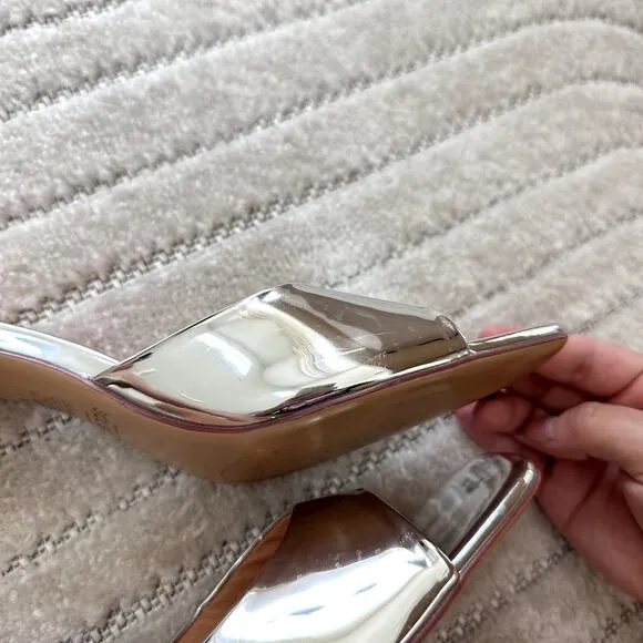NEW Sol Sana Lenny Leather Mules in Silver Metallic Size 8