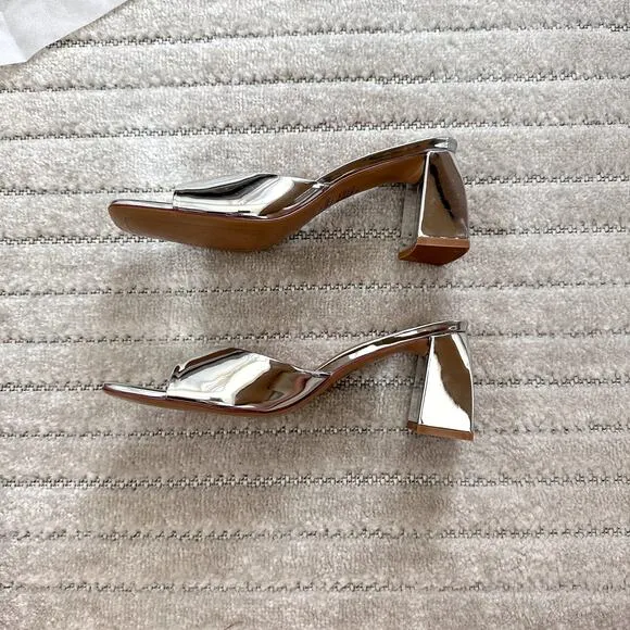 NEW Sol Sana Lenny Leather Mules in Silver Metallic Size 8