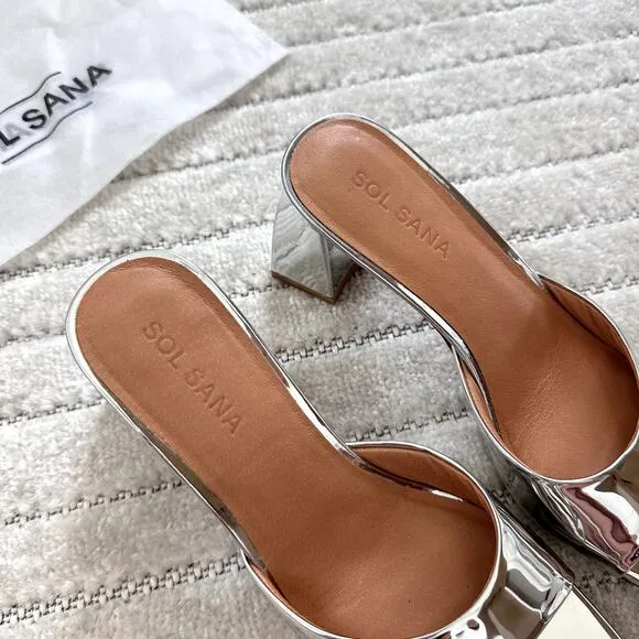 NEW Sol Sana Lenny Leather Mules in Silver Metallic Size 8