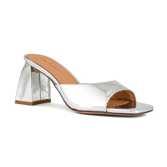 NEW Sol Sana Lenny Leather Mules in Silver Metallic Size 8