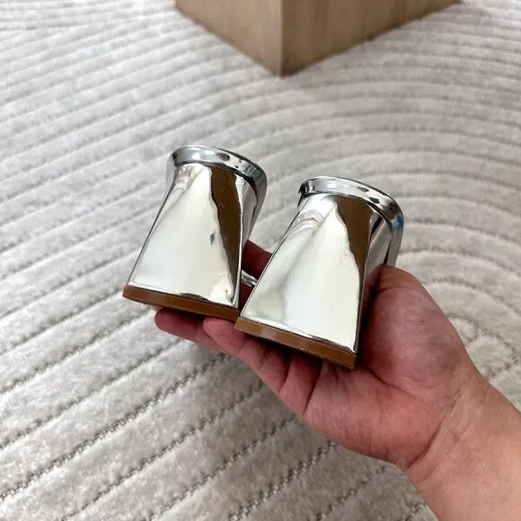NEW Sol Sana Lenny Leather Mules in Silver Metallic Size 8