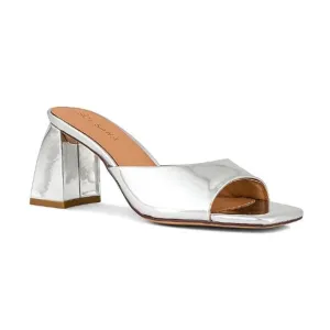 NEW Sol Sana Lenny Leather Mules in Silver Metallic Size 8