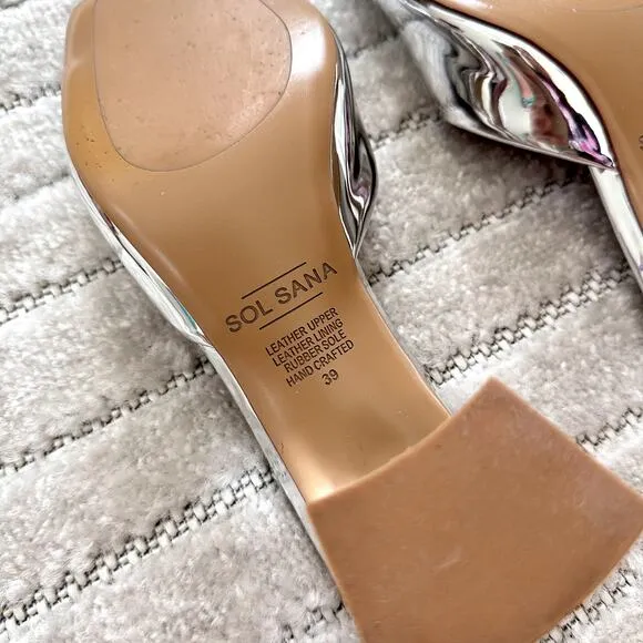 NEW Sol Sana Lenny Leather Mules in Silver Metallic Size 8