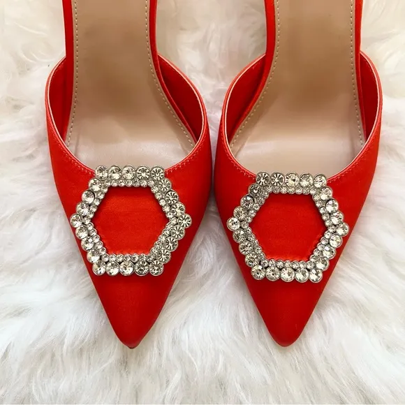 New! STEVE MADDEN Luxe City Embellished Satin Heeled Mules