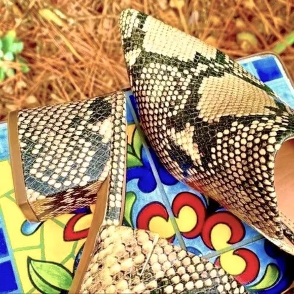 NEW STEVEN BY STEVE MADDEN SELMA PYTHON EMBOSSED MULES TAUPE/BLACK 8.5