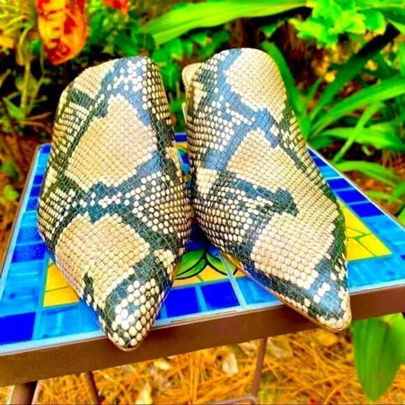 NEW STEVEN BY STEVE MADDEN SELMA PYTHON EMBOSSED MULES TAUPE/BLACK 8.5