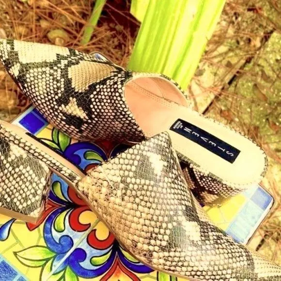 NEW STEVEN BY STEVE MADDEN SELMA PYTHON EMBOSSED MULES TAUPE/BLACK 8.5