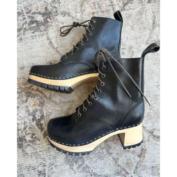 New Swedish Hasbeens Hippie Lace Up Boots Size 38