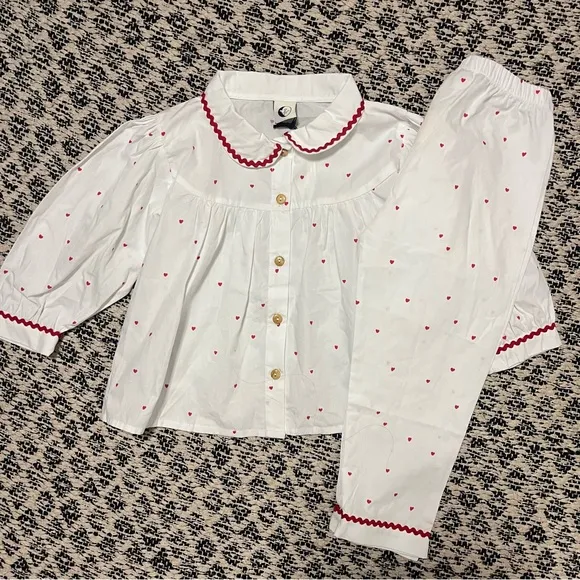 New The Sleepy Doe Heart Print Poplin Cotton Pajama Set Size 2/3Y