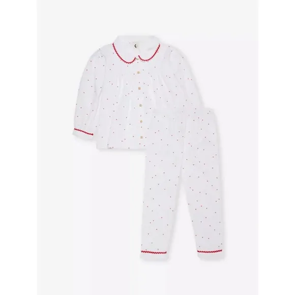 New The Sleepy Doe Heart Print Poplin Cotton Pajama Set Size 2/3Y