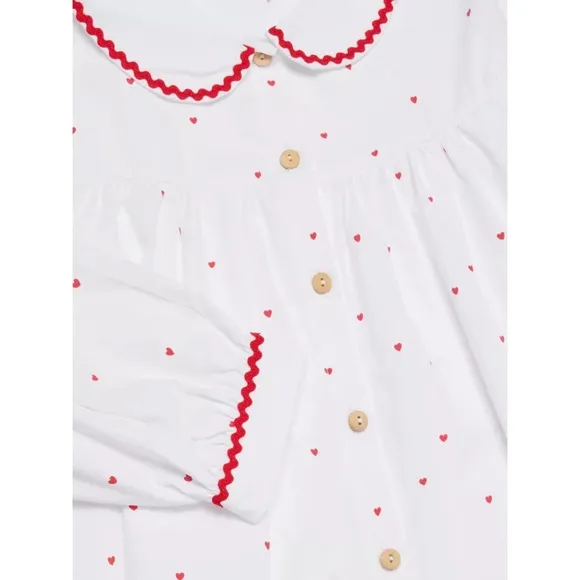 New The Sleepy Doe Heart Print Poplin Cotton Pajama Set Size 2/3Y