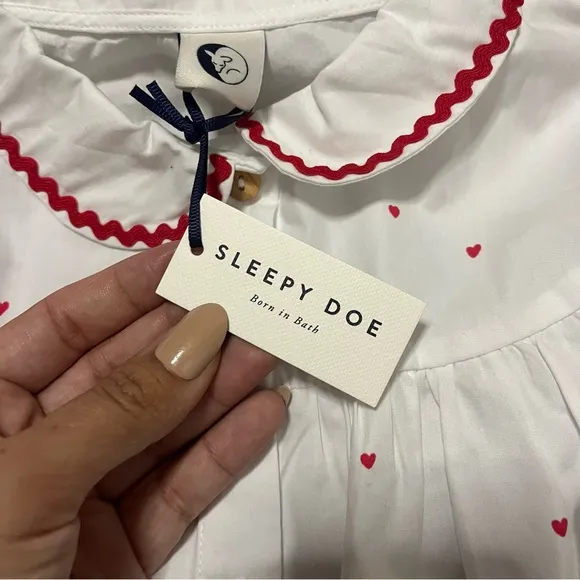 New The Sleepy Doe Heart Print Poplin Cotton Pajama Set Size 2/3Y