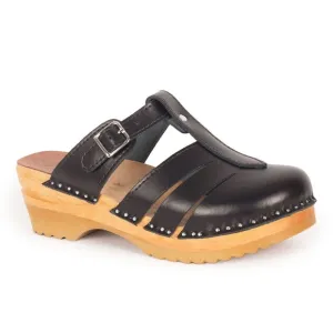 New Troentorp Swedish Mary Jane Clogs in Black Leather Size 37