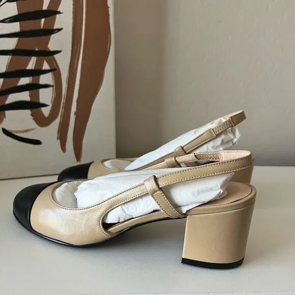 NEW Tuckernuck FS/NY Black Baton Camel Nappa Leather Slingback Mules Size 6