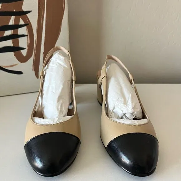 NEW Tuckernuck FS/NY Black Baton Camel Nappa Leather Slingback Mules Size 6