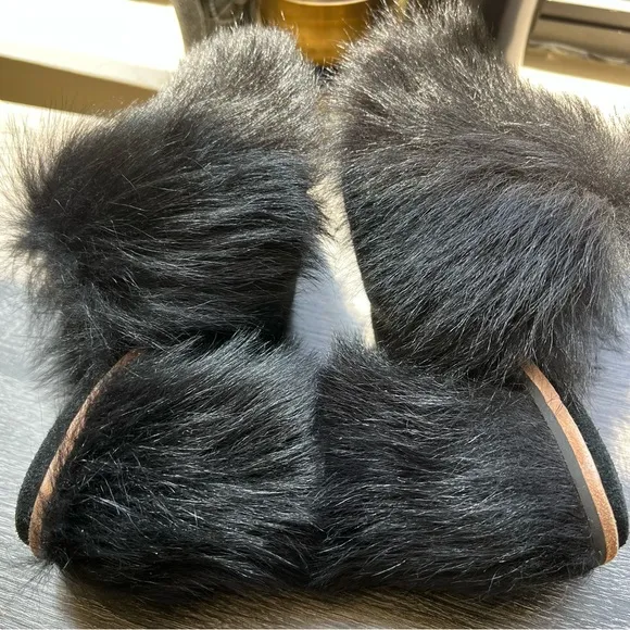 NEW! UGG Rosa Fluff Heel Women's Size US6 EU37 Black Fur Mules
