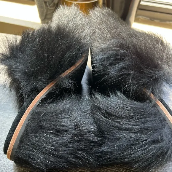 NEW! UGG Rosa Fluff Heel Women's Size US6 EU37 Black Fur Mules