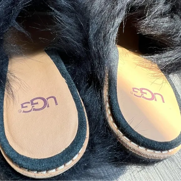 NEW! UGG Rosa Fluff Heel Women's Size US6 EU37 Black Fur Mules