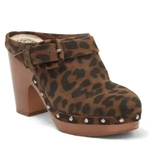 NEW Vince Camuto Leopard Studded Buckle Detail Platform Clogs