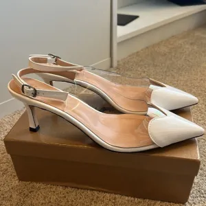 New with tags! White Sling back heart kitten heels