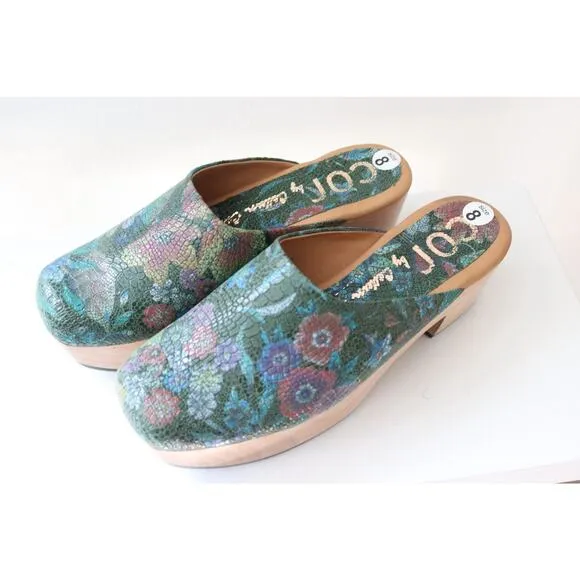 New Without Box Johnny Was Caprina Clogs Size 8 Floral Green