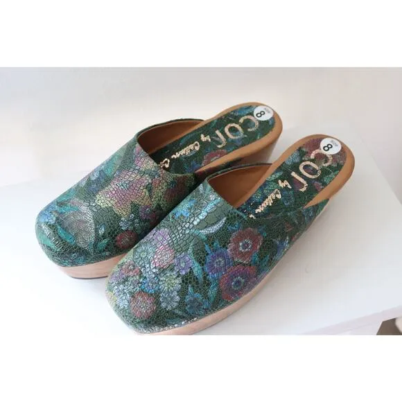 New Without Box Johnny Was Caprina Clogs Size 8 Floral Green