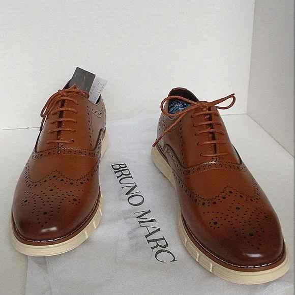 New w/o Box Bruno Marc Grandwing Wingtip Style Vegan Leather Lace-Up Oxfords