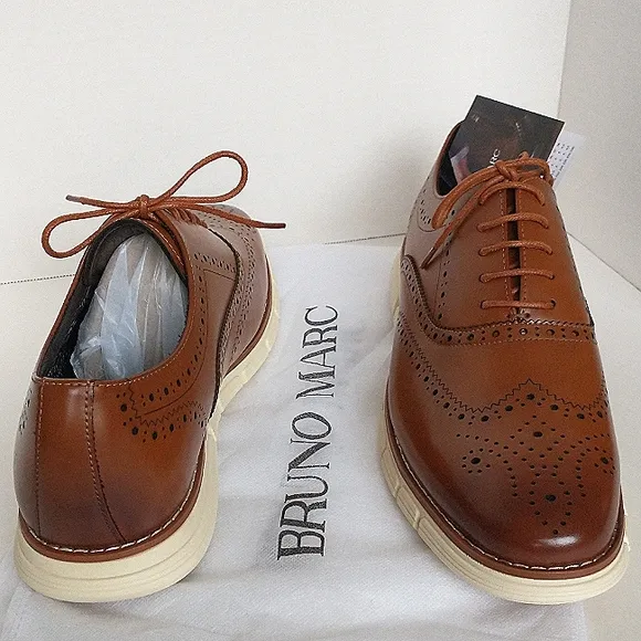 New w/o Box Bruno Marc Grandwing Wingtip Style Vegan Leather Lace-Up Oxfords