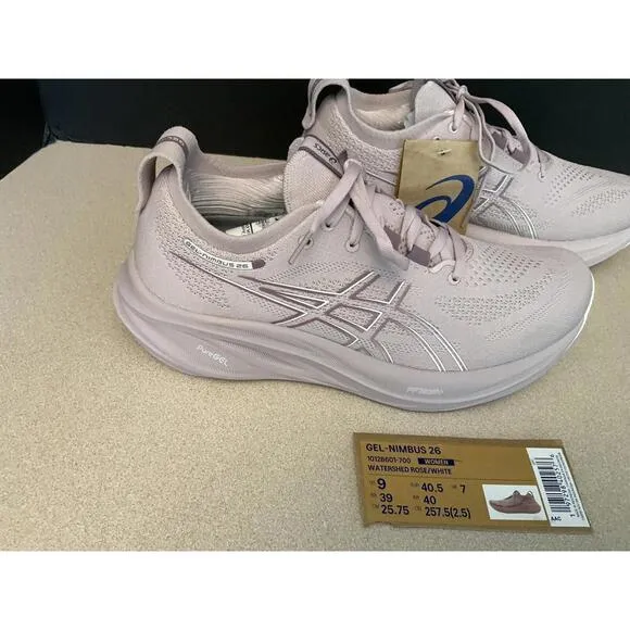 New! Womens Asics Gel-Nimbus 26 Watershed Rose/ White Running Shoes. Size 9.