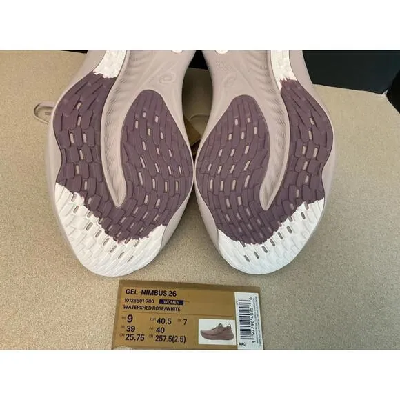New! Womens Asics Gel-Nimbus 26 Watershed Rose/ White Running Shoes. Size 9.