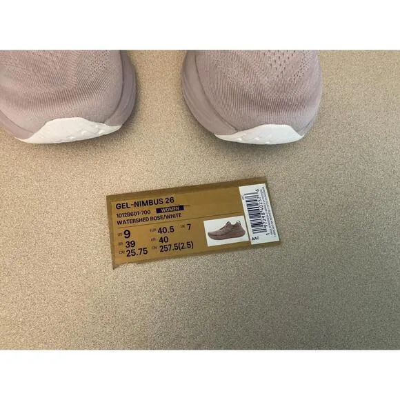 New! Womens Asics Gel-Nimbus 26 Watershed Rose/ White Running Shoes. Size 9.