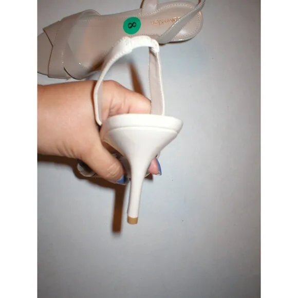 New Womens Calvin Klein Slingbacks Beige Heels Open Toe 9.5 Patent Taupe Nude