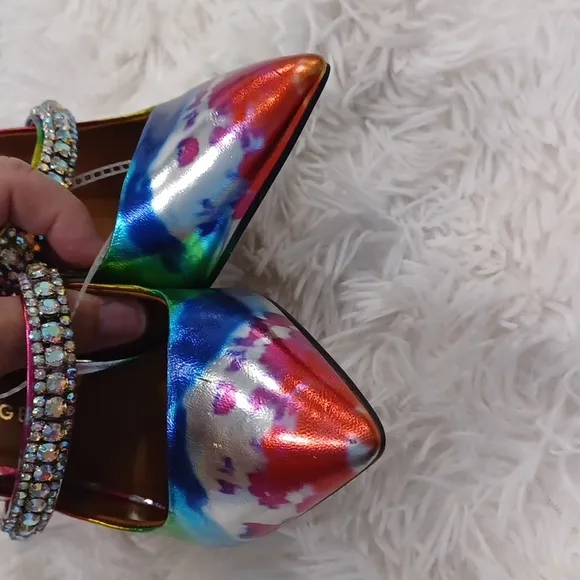 NEW Women's Duke Embellished Tie Dye Rainbow High Heel Rhinestone Mules EU 36