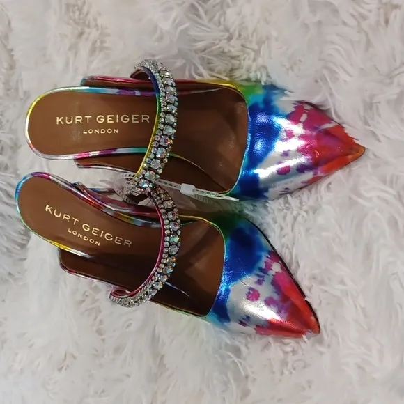 NEW Women's Duke Embellished Tie Dye Rainbow High Heel Rhinestone Mules EU 36