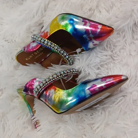 NEW Women's Duke Embellished Tie Dye Rainbow High Heel Rhinestone Mules EU 36