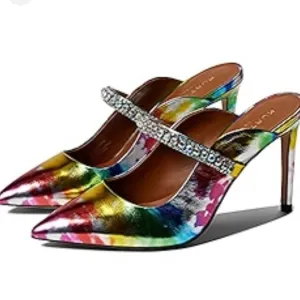 NEW Women's Duke Embellished Tie Dye Rainbow High Heel Rhinestone Mules EU 36