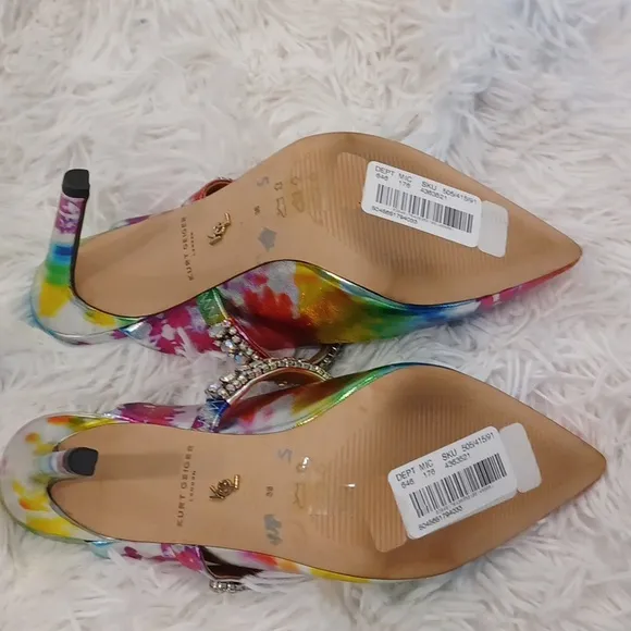 NEW Women's Duke Embellished Tie Dye Rainbow High Heel Rhinestone Mules EU 36