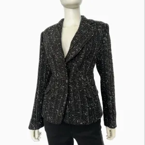 NEW WOMEN'S TWEED BLAZER LINED‎ BOUCLE JACKET IN BLACK
