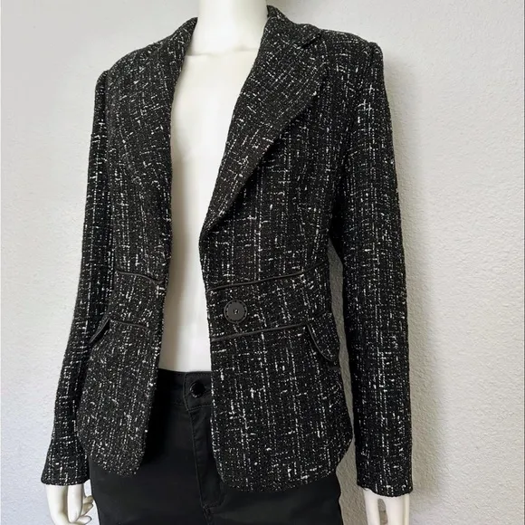 NEW WOMEN'S TWEED BLAZER LINED‎ BOUCLE JACKET IN BLACK