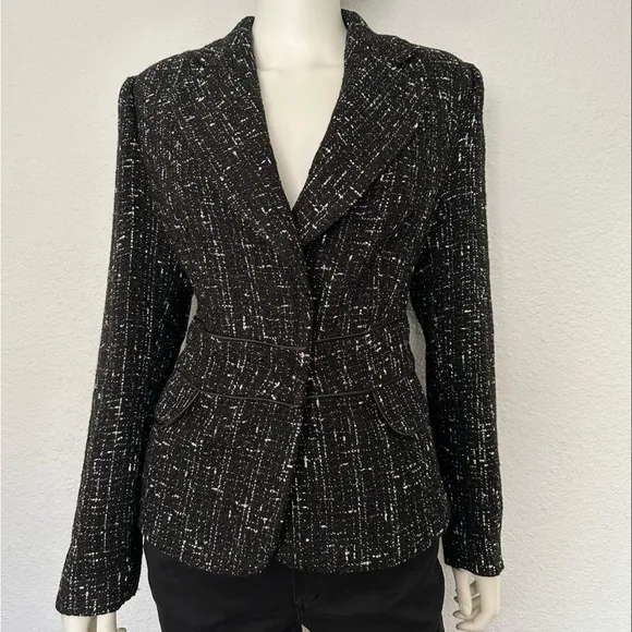 NEW WOMEN'S TWEED BLAZER LINED‎ BOUCLE JACKET IN BLACK