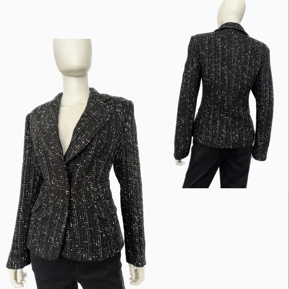 NEW WOMEN'S TWEED BLAZER LINED‎ BOUCLE JACKET IN BLACK