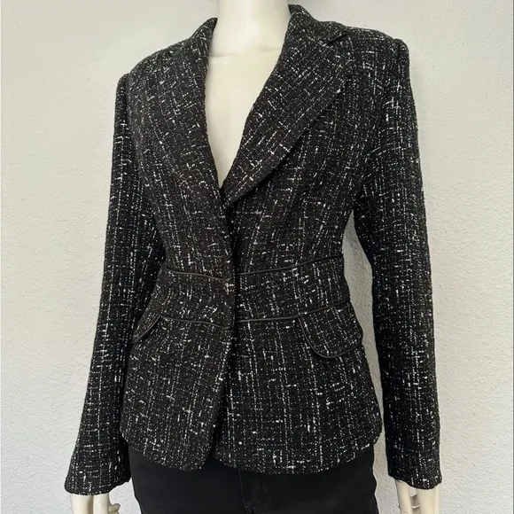 NEW WOMEN'S TWEED BLAZER LINED‎ BOUCLE JACKET IN BLACK
