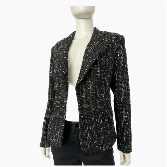 NEW WOMEN'S TWEED BLAZER LINED‎ BOUCLE JACKET IN BLACK